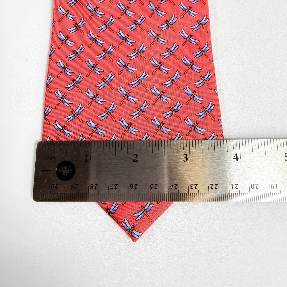 Brooks Brothers Tie Makers Silk Printed In Italy Coral Pink Dragonfly Necktie